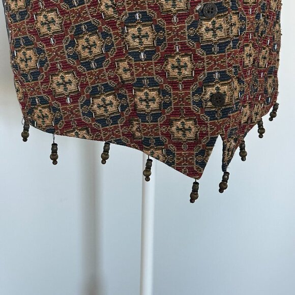 Vintage Carole Little Tapestry Beaded Detail Boho Festival Vest Size L - Picture 2 of 8